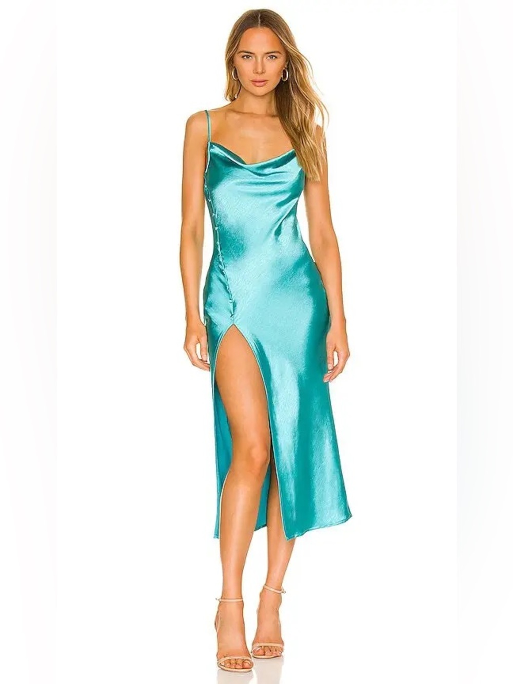 MORE TO COME HAVEN SATIN MIDI SLIP DRESS